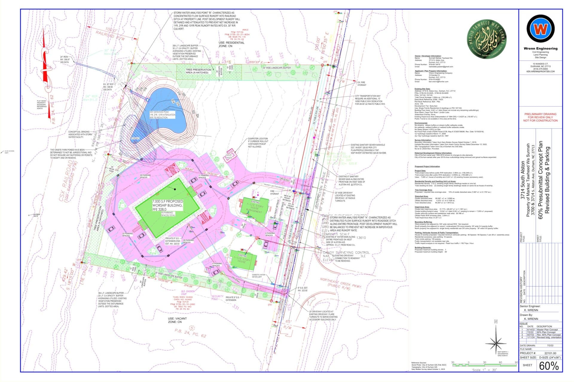Updated Blueprint for Masjid illustrated by Wrenn Engineering